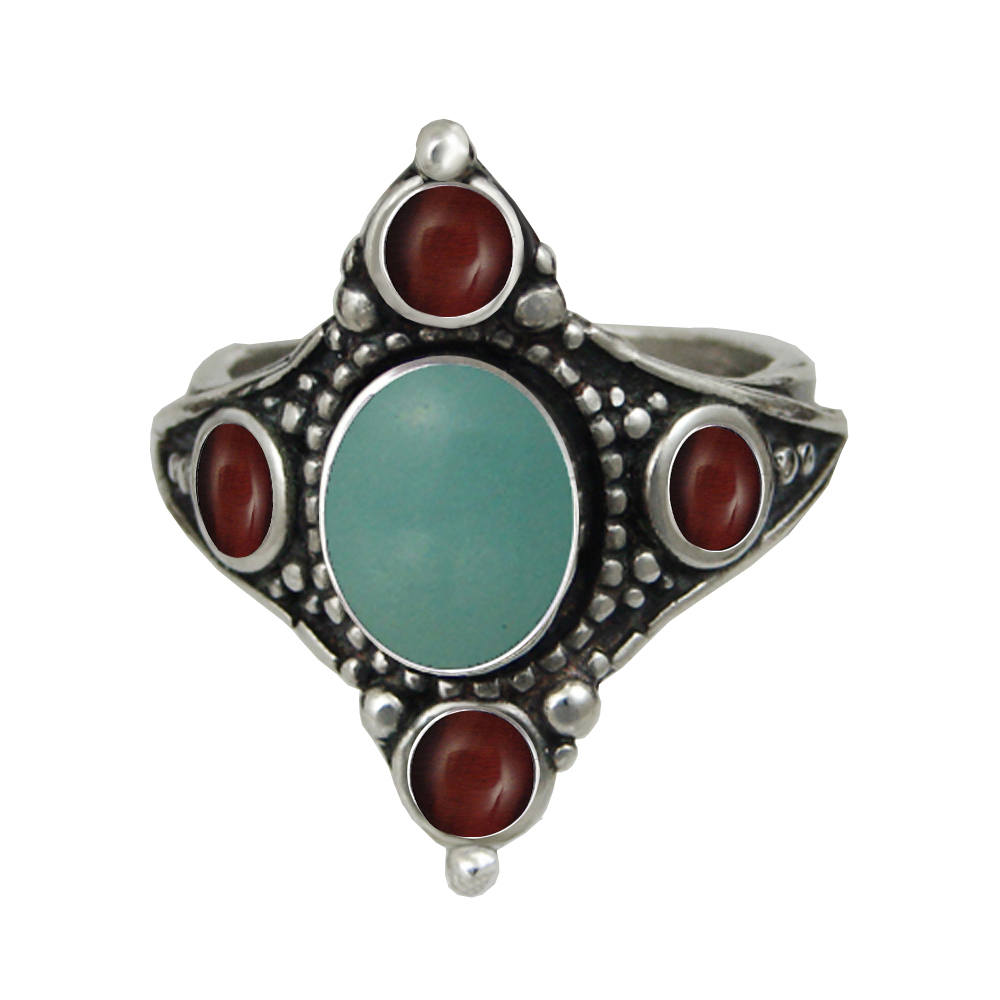 Sterling Silver Renaissance Queen's Ring With Aventurine And Red Tiger Eye Size 6 Sterling Silver Renaissance Queen's Ring With Aventurine And Red Tiger Eye Size 6
